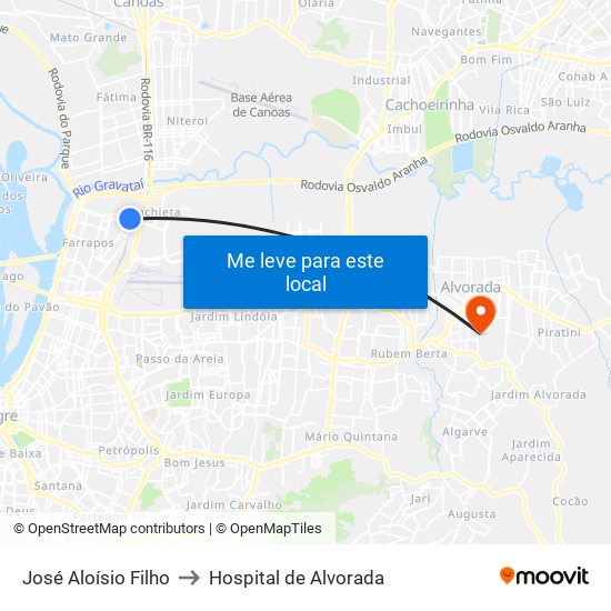 José Aloísio Filho to Hospital de Alvorada map