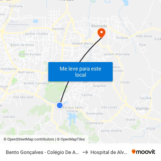 Bento Gonçalves - Colégio De Aplicação to Hospital de Alvorada map