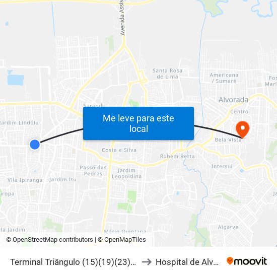 Terminal Triângulo (15)(19)(23)(27)(31) to Hospital de Alvorada map