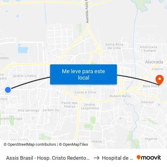 Assis Brasil - Hosp. Cristo Redentor (Fora Do Corredor) to Hospital de Alvorada map