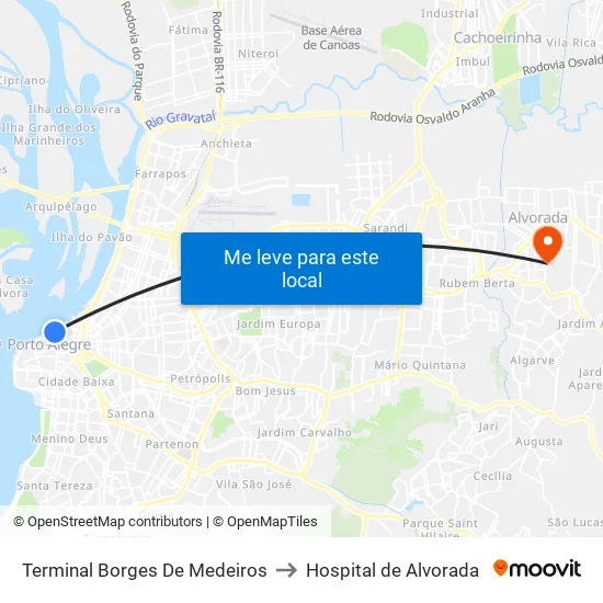 Terminal Borges De Medeiros to Hospital de Alvorada map