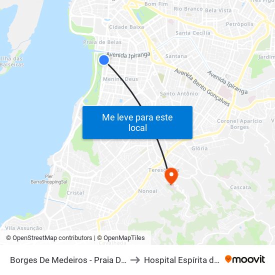 Borges De Medeiros - Praia De Belas Shopping Cb to Hospital Espírita de Porto Alegre map