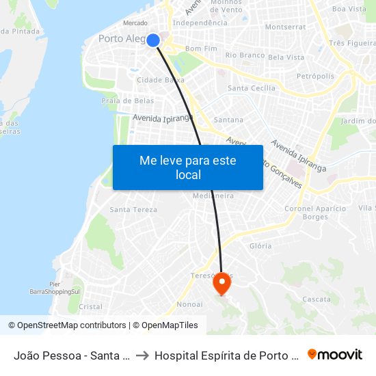 João Pessoa - Santa Casa to Hospital Espírita de Porto Alegre map