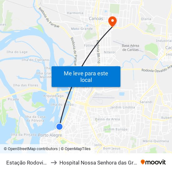 Estação Rodoviária to Hospital Nossa Senhora das Graças map