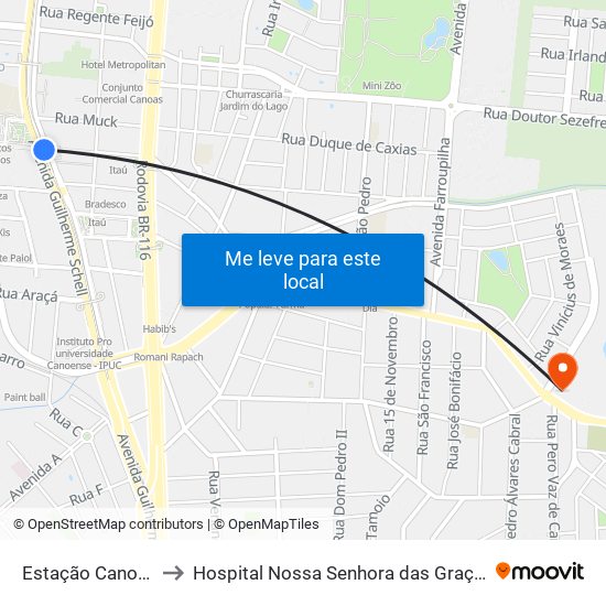 Estação Canoas to Hospital Nossa Senhora das Graças map