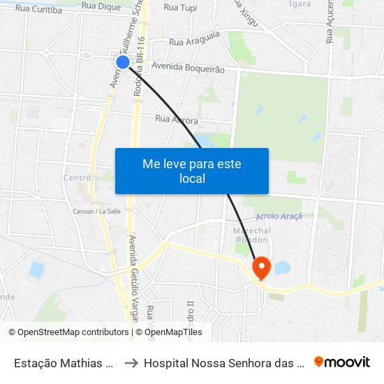 Estação Mathias Velho to Hospital Nossa Senhora das Graças map