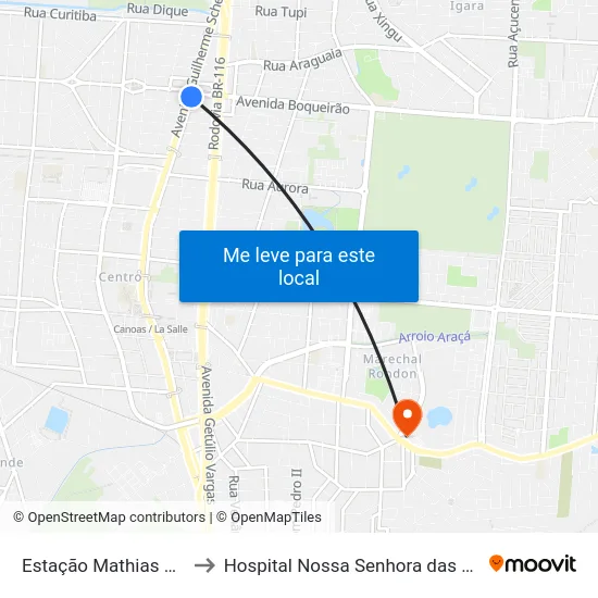 Estação Mathias Velho to Hospital Nossa Senhora das Graças map