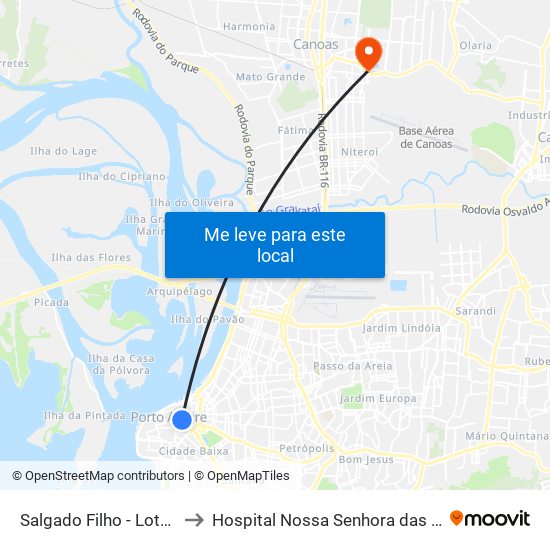 Salgado Filho - Lotações to Hospital Nossa Senhora das Graças map