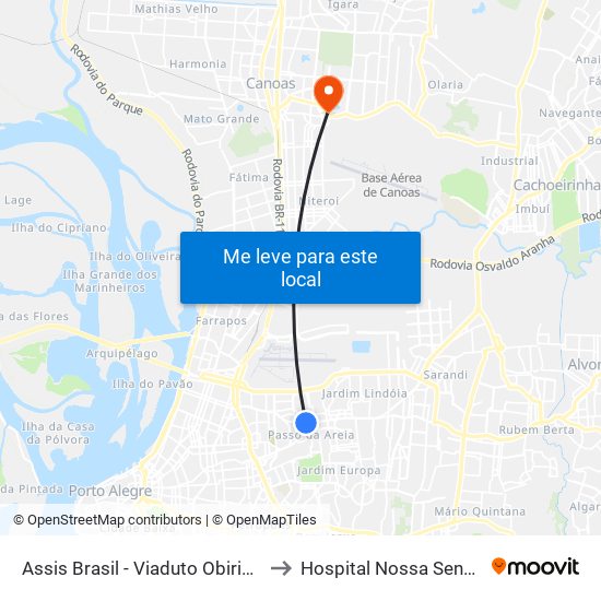 Assis Brasil - Viaduto Obirici (Fora Do Corredor) to Hospital Nossa Senhora das Graças map