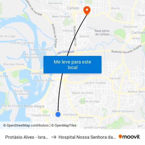 Protásio Alves - Israelita Bc to Hospital Nossa Senhora das Graças map