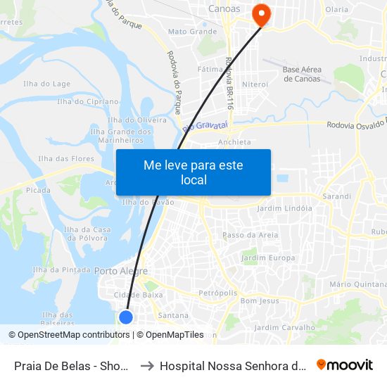 Praia De Belas - Shopping Bc to Hospital Nossa Senhora das Graças map