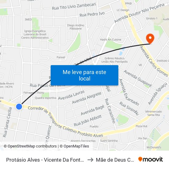 Protásio Alves - Vicente Da Fontoura Cb to Mãe de Deus Center map
