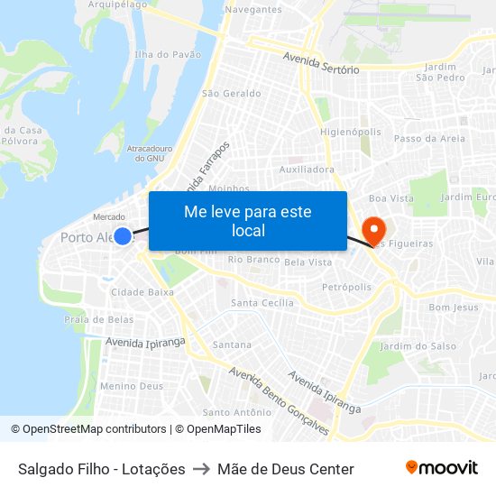 Salgado Filho - Lotações to Mãe de Deus Center map