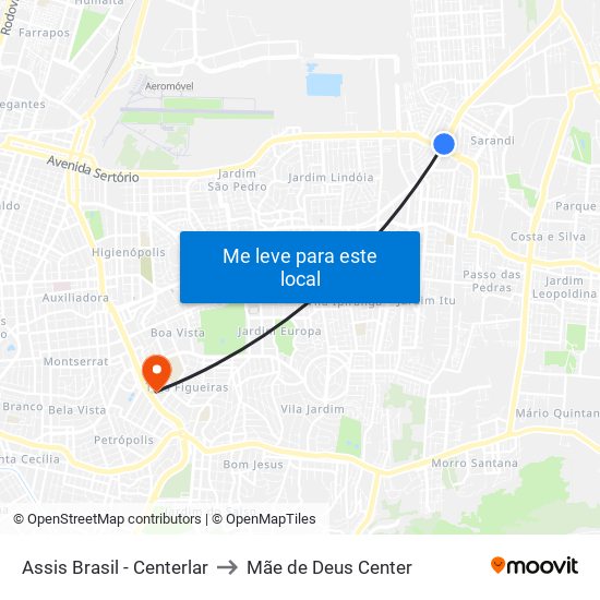 Assis Brasil - Centerlar to Mãe de Deus Center map