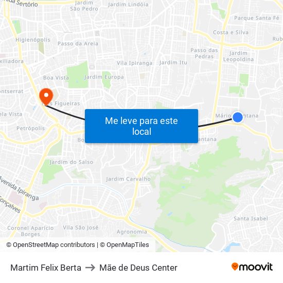 Martim Felix Berta to Mãe de Deus Center map