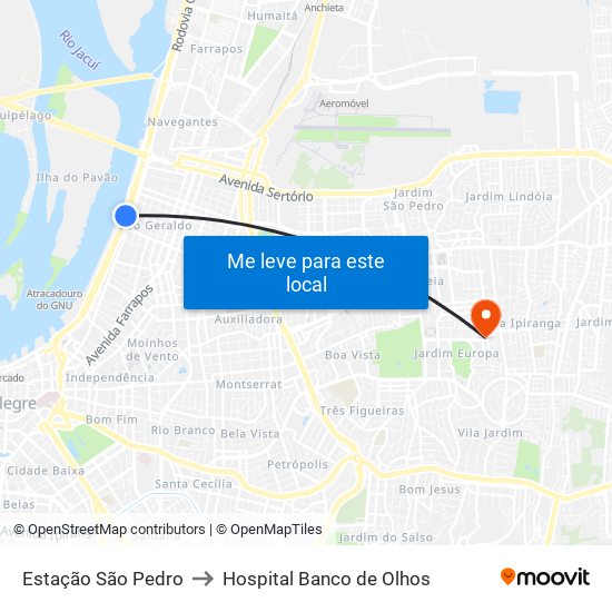 Estação São Pedro to Hospital Banco de Olhos map