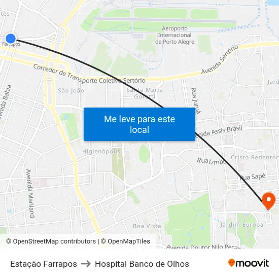 Estação Farrapos to Hospital Banco de Olhos map