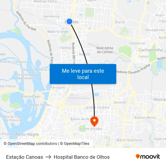 Estação Canoas to Hospital Banco de Olhos map