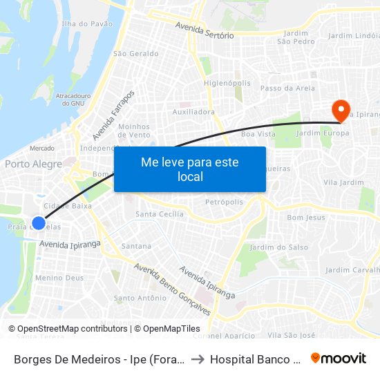Borges De Medeiros - Ipe (Fora Do Corredor) to Hospital Banco de Olhos map