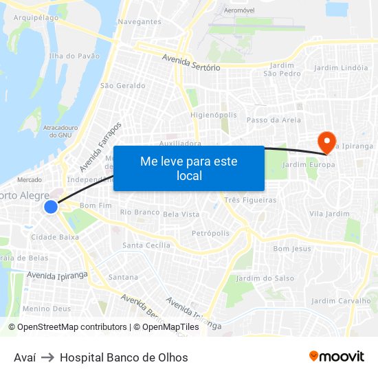 Avaí to Hospital Banco de Olhos map