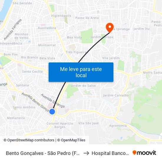 Bento Gonçalves - São Pedro (Fora Do Corredor) to Hospital Banco de Olhos map