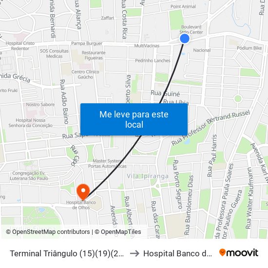 Terminal Triângulo (15)(19)(23)(27)(31) to Hospital Banco de Olhos map