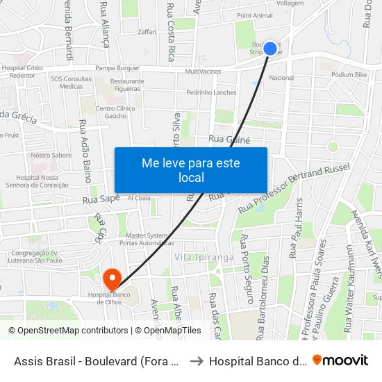 Assis Brasil - Boulevard (Fora Do Corredor) to Hospital Banco de Olhos map