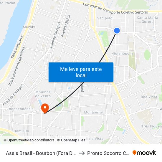 Assis Brasil - Bourbon (Fora Do Corredor) to Pronto Socorro Cruz Azul map