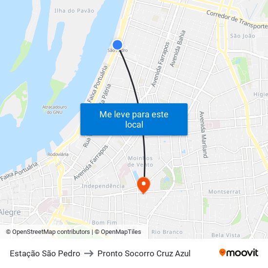Estação São Pedro to Pronto Socorro Cruz Azul map