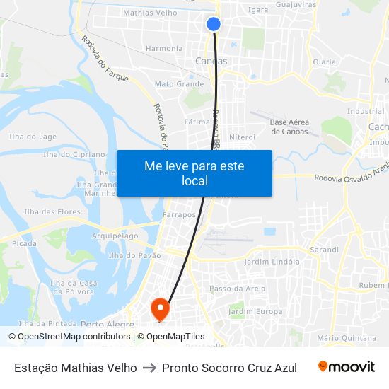 Estação Mathias Velho to Pronto Socorro Cruz Azul map