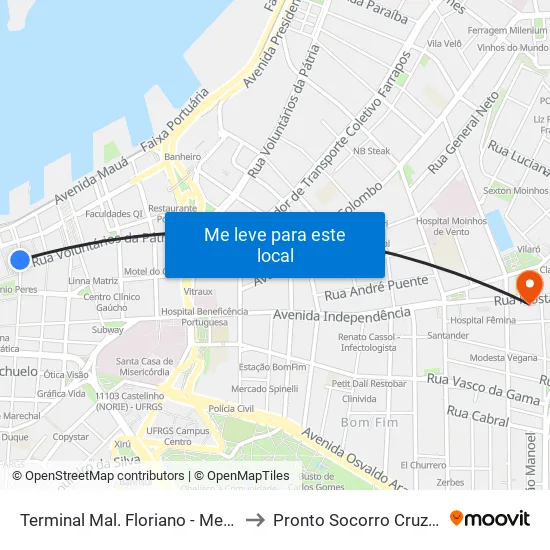 Terminal Mal. Floriano - Mercado to Pronto Socorro Cruz Azul map
