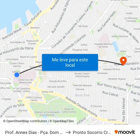 Prof. Annes Dias - Pça. Dom Feliciano to Pronto Socorro Cruz Azul map
