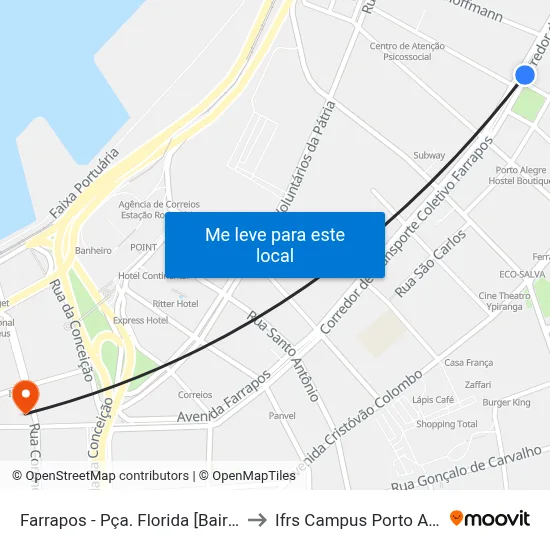 Farrapos - Pça. Florida [Bairro - B] to Ifrs Campus Porto Alegre map