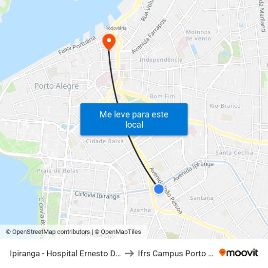 Ipiranga - Hospital Ernesto Dornelles to Ifrs Campus Porto Alegre map