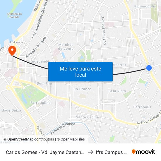 Carlos Gomes - Vd. Jayme Caetano Braun Ns (Piso Superior) to Ifrs Campus Porto Alegre map