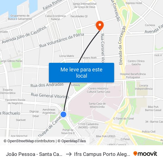 João Pessoa - Santa Casa to Ifrs Campus Porto Alegre map