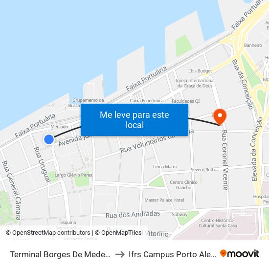 Terminal Borges De Medeiros to Ifrs Campus Porto Alegre map