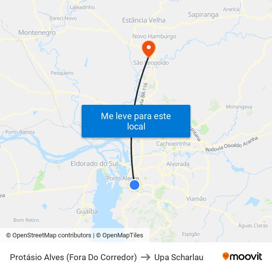 Protásio Alves (Fora Do Corredor) to Upa Scharlau map