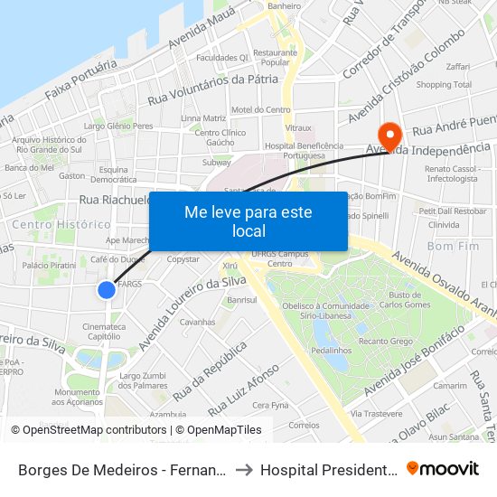 Borges De Medeiros - Fernando Machado to Hospital Presidente Vargas map