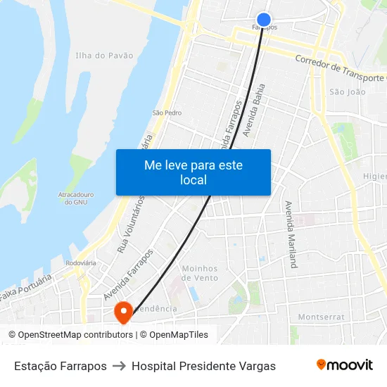 Estação Farrapos to Hospital Presidente Vargas map