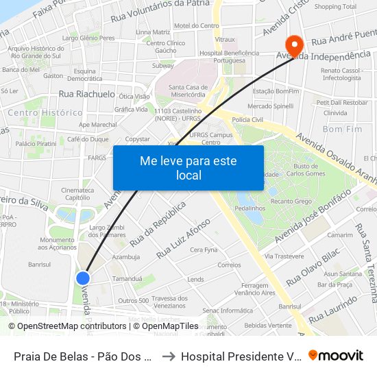 Praia De Belas - Pão Dos Pobres to Hospital Presidente Vargas map