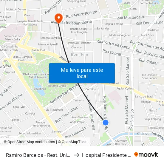 Ramiro Barcelos - Rest. Universitário to Hospital Presidente Vargas map