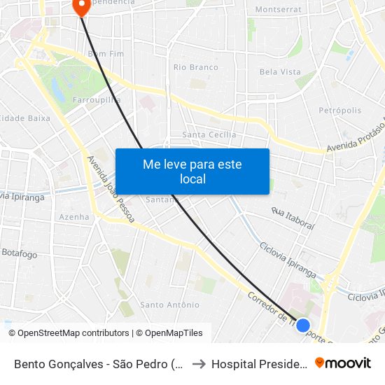 Bento Gonçalves - São Pedro (Fora Do Corredor) to Hospital Presidente Vargas map
