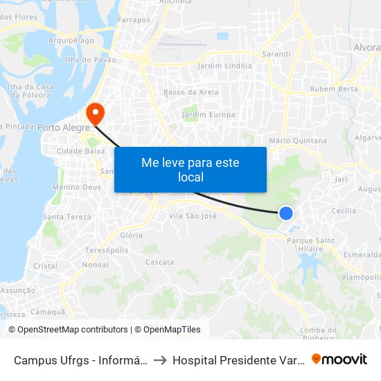 Campus Ufrgs - Informática to Hospital Presidente Vargas map
