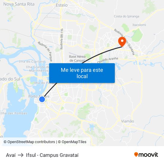 Avaí to Ifsul - Campus Gravataí map