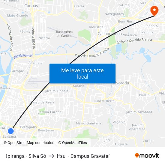 Ipiranga - Silva Só to Ifsul - Campus Gravataí map