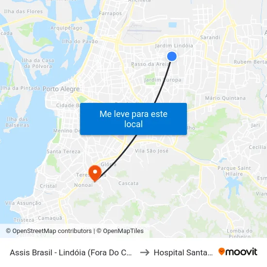 Assis Brasil - Lindóia (Fora Do Corredor) to Hospital Santa Ana map