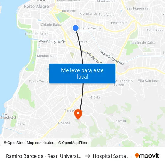 Ramiro Barcelos - Rest. Universitário to Hospital Santa Ana map