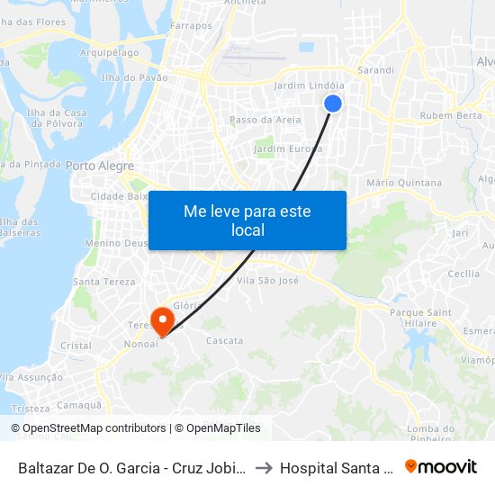 Baltazar De O. Garcia - Cruz Jobim Bc to Hospital Santa Ana map