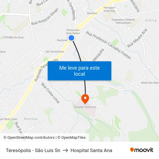 Teresópolis - São Luis Sn to Hospital Santa Ana map